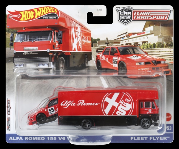 Машинка Hot Wheels Колекційна модель Alfa Romeo 155 V6 та транспортер Fleet Flyer серії 