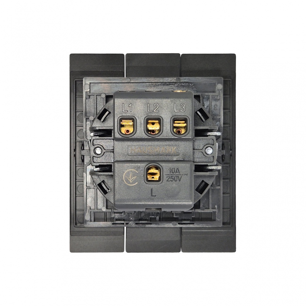 Вимикач триклавішний HausMark INO без підсвітки чорний LS-3G-GP-Black