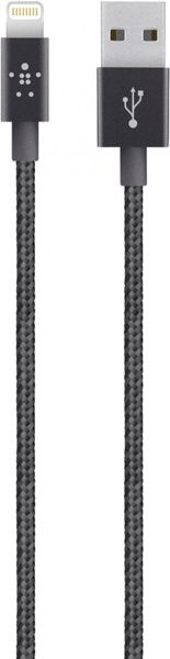 Кабель Belkin Lightning – USB 1.2 м чорний (F8J144BT04-BLK) PREMIUM METALLIC 