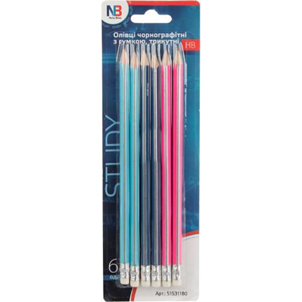 Карандаши чернографитные 6 шт. с ластиком HB Nota Bene