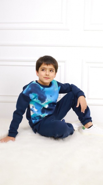 Костюм Маленькие люди Принт р.128 темно-синий 