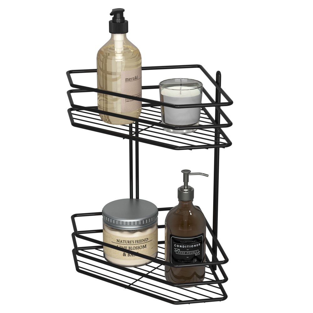 Полка для ванной Метал-Стиль угловая 25 см 2-ярусная черная ПВ-25233