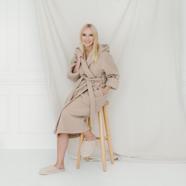 Халат женский Flokati Coral з капюшоном р. XL/XXL бежевый