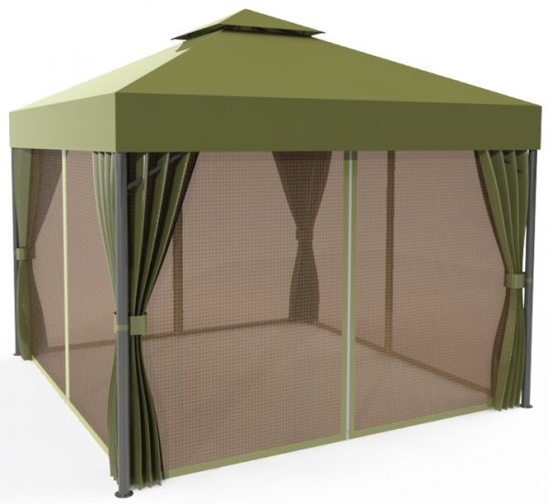 Павільйон садовий UBC Group 3х3 м із москітною сіткою оливковий із коричневим