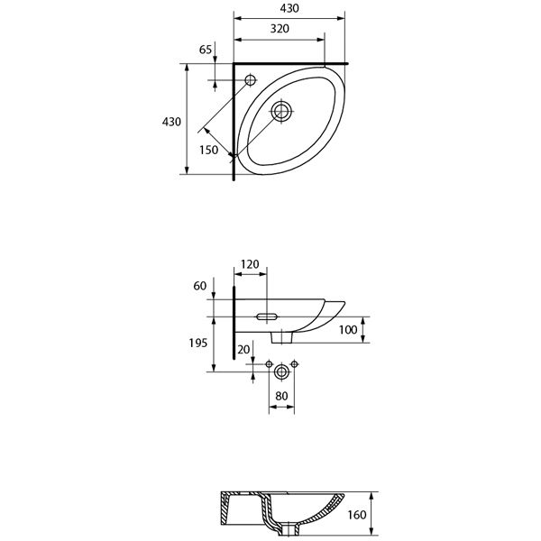 Умивальник Cersanit Teta 43 см кутовий
