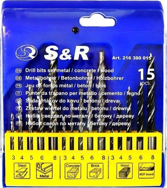 Набор сверл по металлу S&R 3,0-8,0 мм 15 шт. 216300015