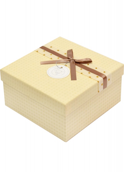 Коробка подарункова квадратна клітинка бежева 19,5х19,5х9,5 см
