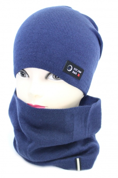 Комплект шапка + снуд для хлопчиків Kraft+ р.52-54 темно-синій 2379 