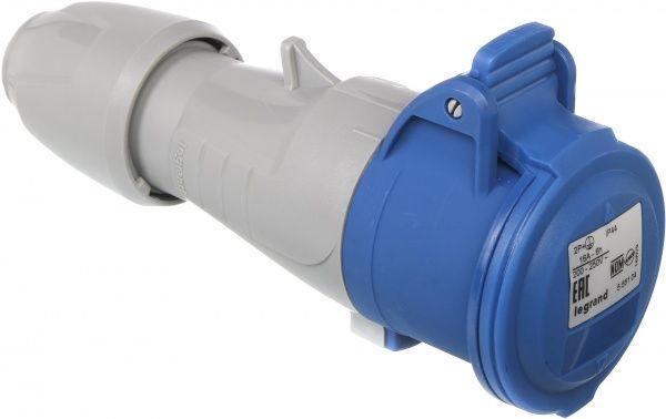 Розетка наружной установки с заземлением Legrand 16A 2К+З 230В IP44 серый с синим 555104