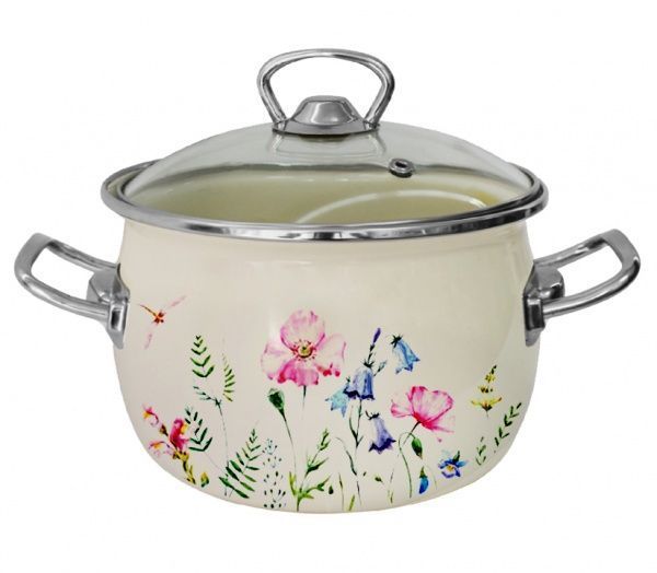 Кастрюля с крышкой эмалированная сферическая 2,5 л Элика Idilia