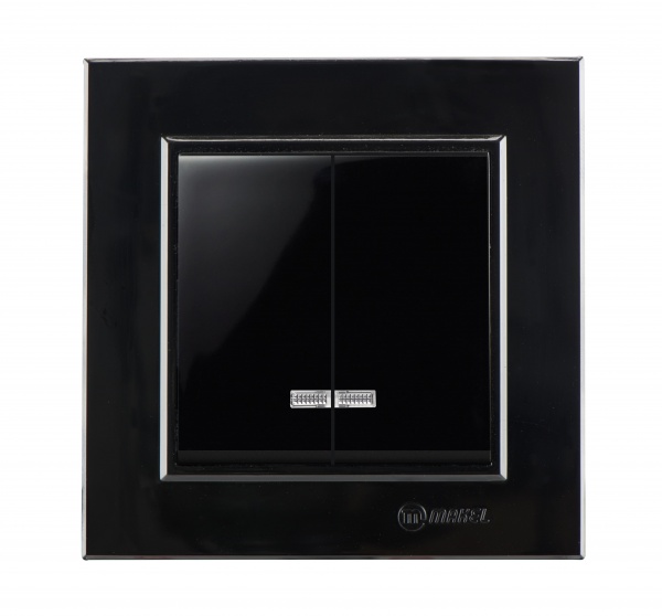 Вимикач двоклавішний Makel Karea з підсвіткою чорний глянець 56111023