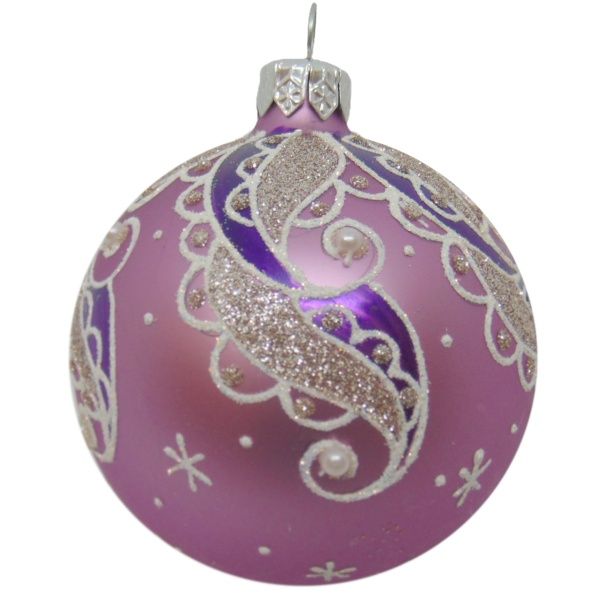 Шар новогодний d80 розовый с рисунком 