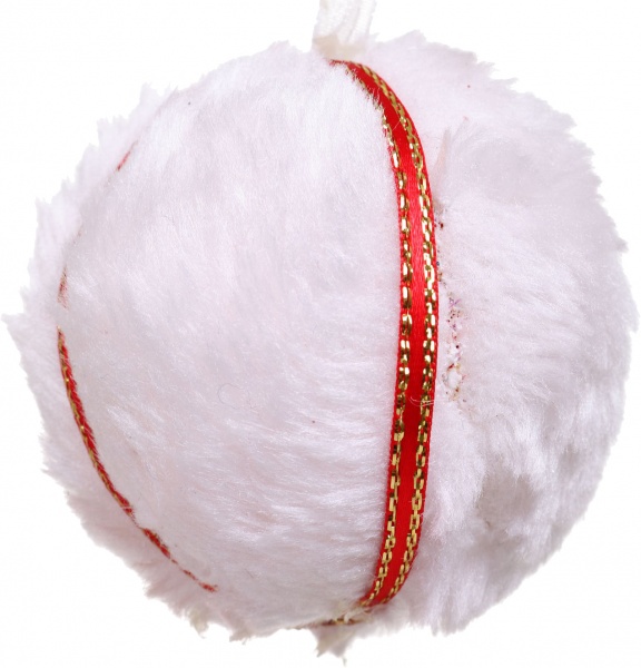 Куля новорічна пухнаста куля з червоною стрічкою 9343-7 білий