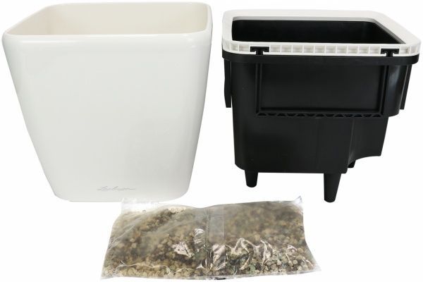 Вазон пластиковий Lechuza Quadro Premium LS 35 квадратний 39,7л білий 