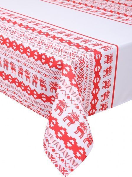 Скатерть новогодняя белые олени 150x260 см белый с красным ІТА ДРІМ 