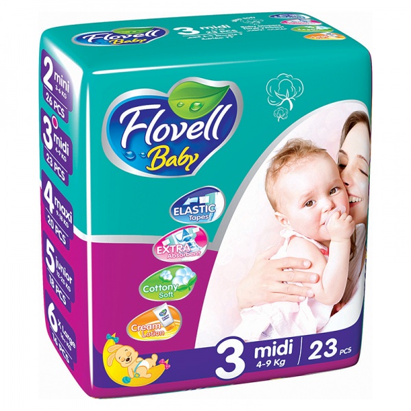 Підгузки FLOVELL BABY ECO Pack 3 (4-9 кг ) 23 шт.