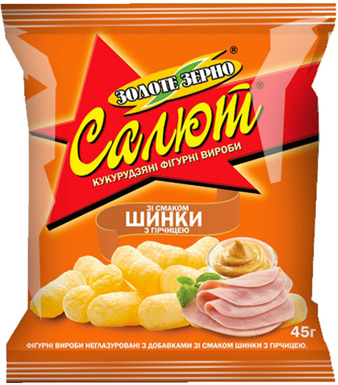 Палочки кукурузные Золоте зерно ветчина с горчицей Салют 45 г 4820017293099