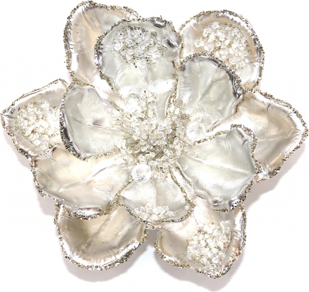 Цветок декоративный магнолия металлизированная 20 см 2 цвета в ассортименте розовый / серебряный