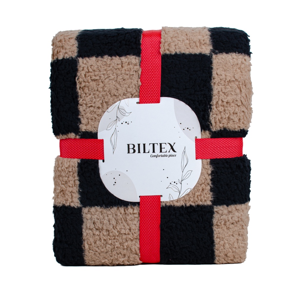 Плед флисовый DERBY Sherpa 200x220 см черный с бежевым La Nuit