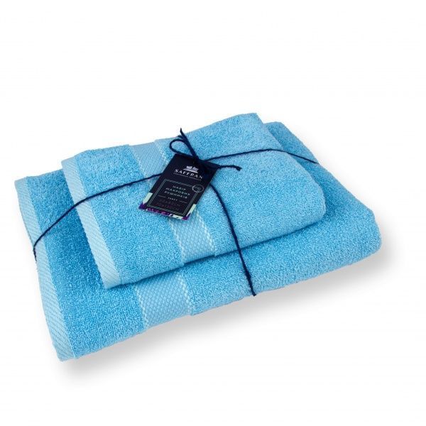 Набор полотенец бордюр 50х85/70х130 см голубой Saffran 