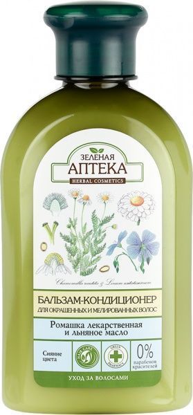Бальзам Зеленая аптека для окрашенных и мелированных волос Ромашка и льняное масло 300 мл