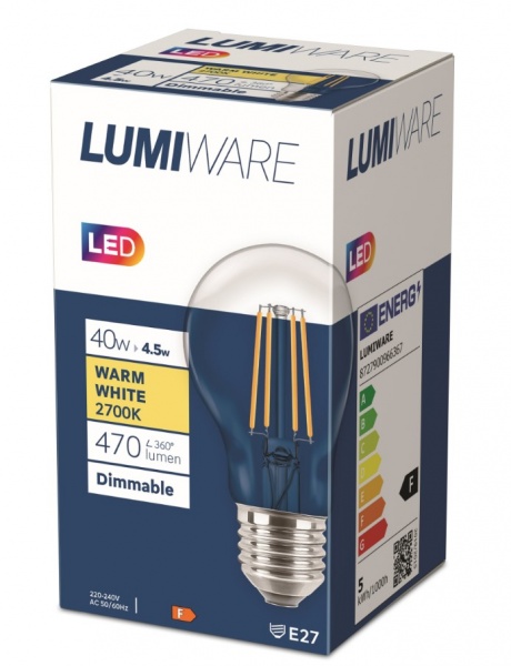 Лампа світлодіодна Philips Lumiware A60 4,5 Вт E27 2700 К 220 В прозора 929001993462 