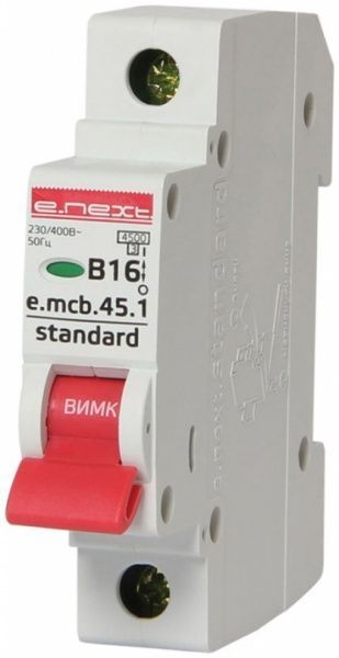 Автоматичний вимикач  E.next (e.mcb.stand.45.1.B16) 1р B 16 А 4,5 кА s001008