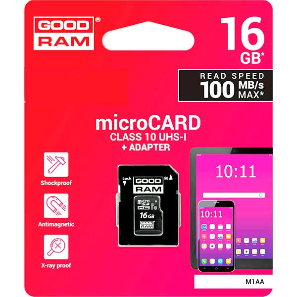 Карта пам'яті Goodram microSDHC 16 ГБ Class 10 (M1AA-0160R12) 