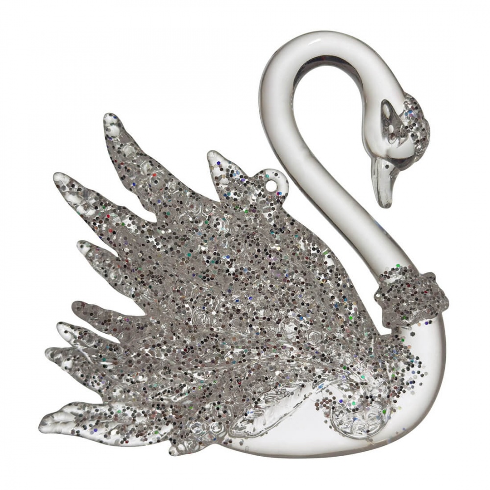 Прикраса новорічна MIS LT Лебідь 12 см прозорий із білим