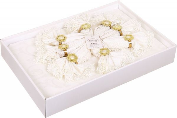 Скатерть с салфетками KDK 160x220 см кремовый Karna 