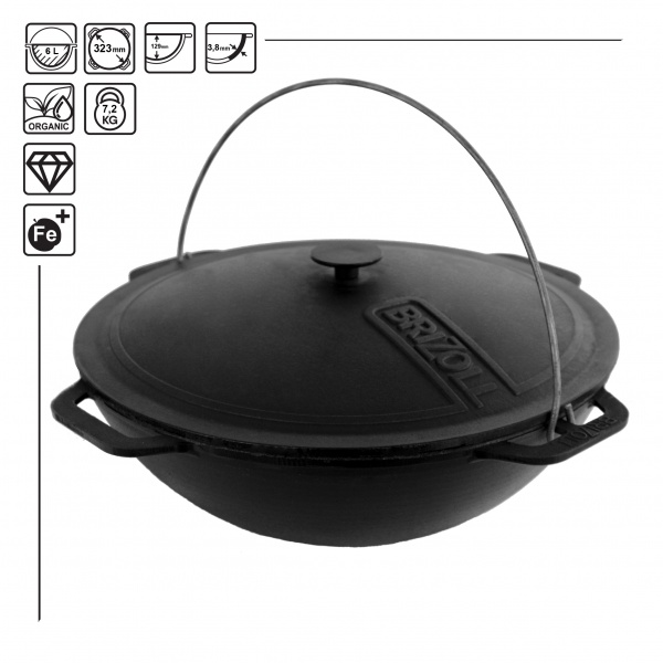 Казан Brizoll ø300 мм 189 мм 6 л азиатский чугунный с чугунной крышкой Азия KA06-1