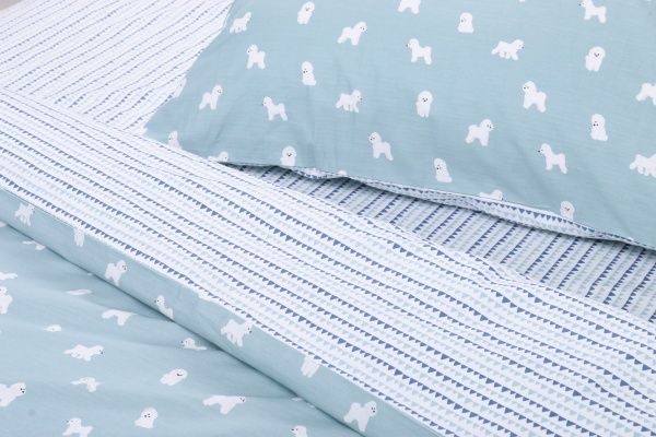 Комплект постільної білизни Little dogs полуторний бірюзово-білий La Nuit 