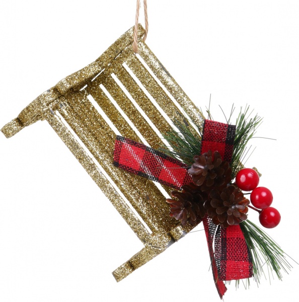 Декоративная подвеска Скамейка с декором 11x10 см E09023 золотой