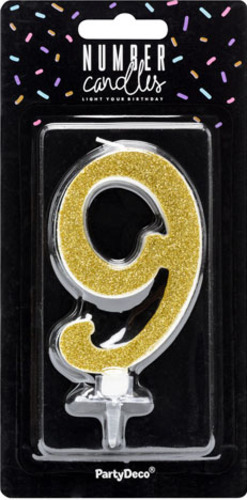 Свічка для торта Partydeco цифра 9 золота 10 см (SCU4-9-019)