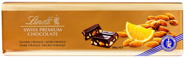 Шоколад LINDT Gold Tablets черний с апельсином и миндалем