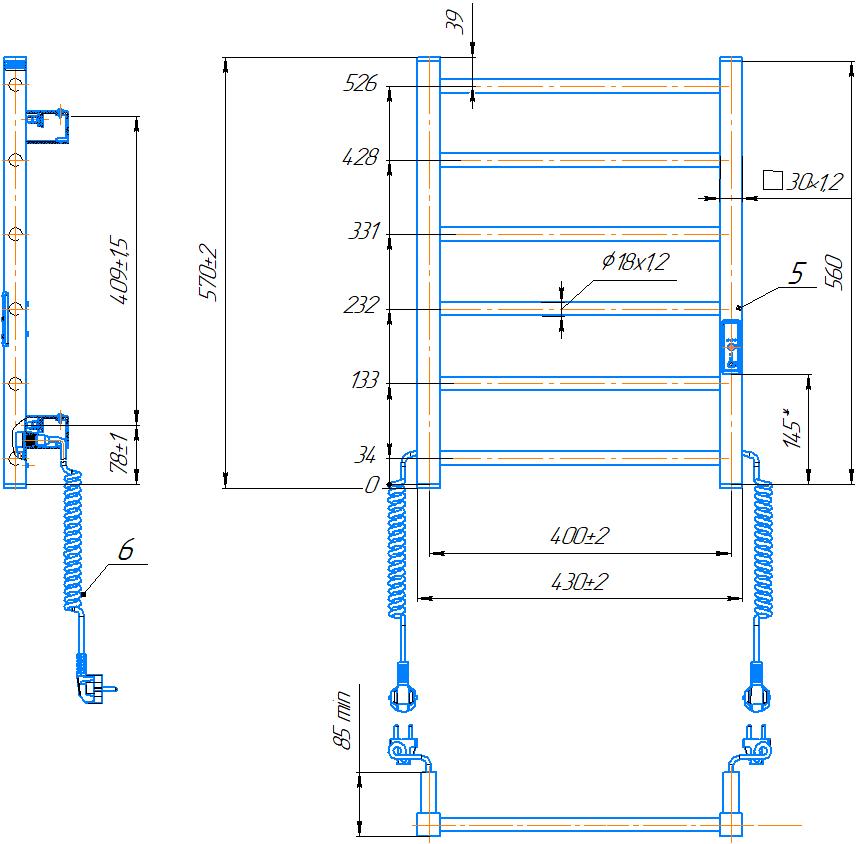 Рушникосушарка електрична HYGGE FAMILY Leeds 570x430 чорний мат