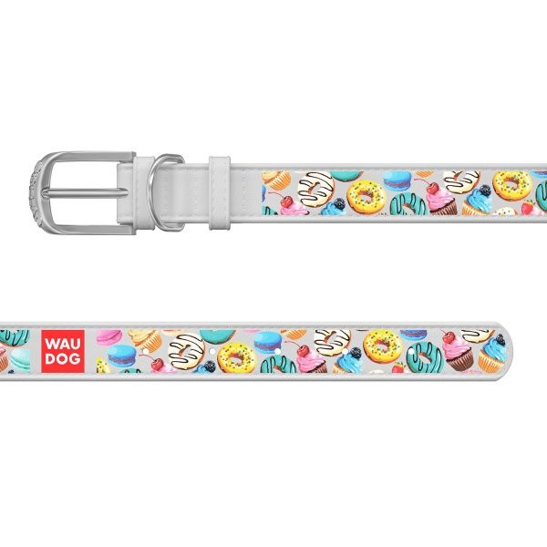 Ошейник WAUDOG Design с рисунком Пончики 1,5х27-36 см белый