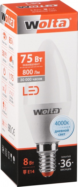 Лампа світлодіодна Wolta 8 Вт C37 матова E14 220-240 В 4000 К 25SC8E14 