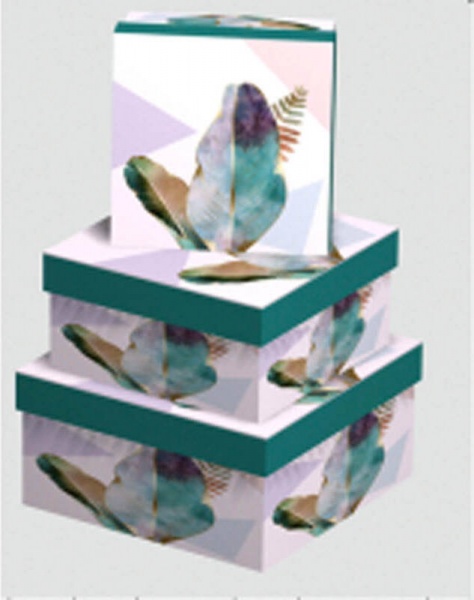 Коробка подарочная UFO Feather 2289-SY436 белый с бирюзовым 15х15х9 см