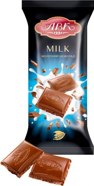 Шоколад АВК молочний 90 г (плитка) 
