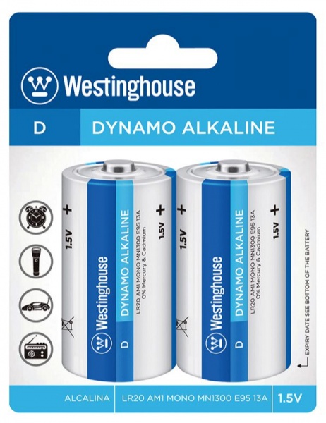 Батарейки Westinghouse Dynamo Alkaline D (R20, 373) 2 шт. (LR20-BP2) 