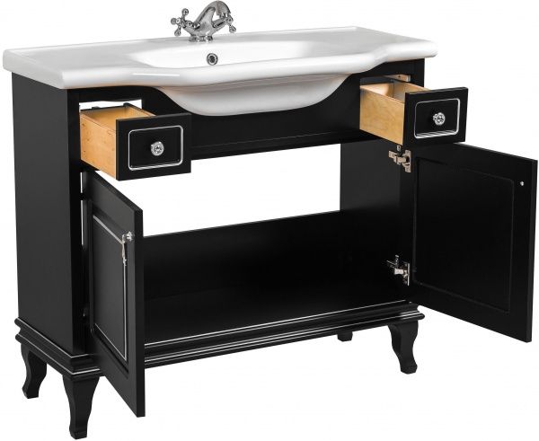 Тумба підлогова Aqua Rodos Беатріче 100 чорна патина хром з умивальником New Klasik