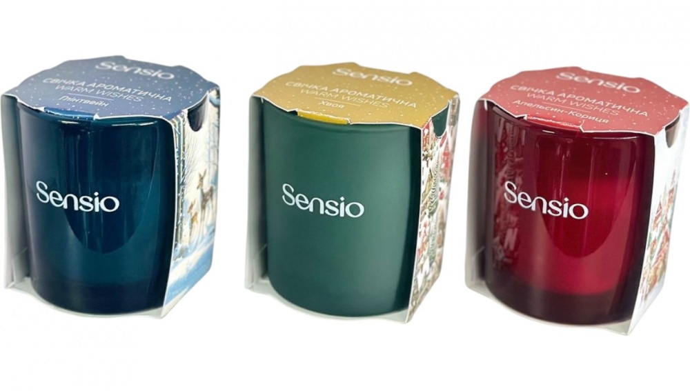 Свеча ароматическая Sensio в стекле Warm Wishes, синяя, ТМ Sensio