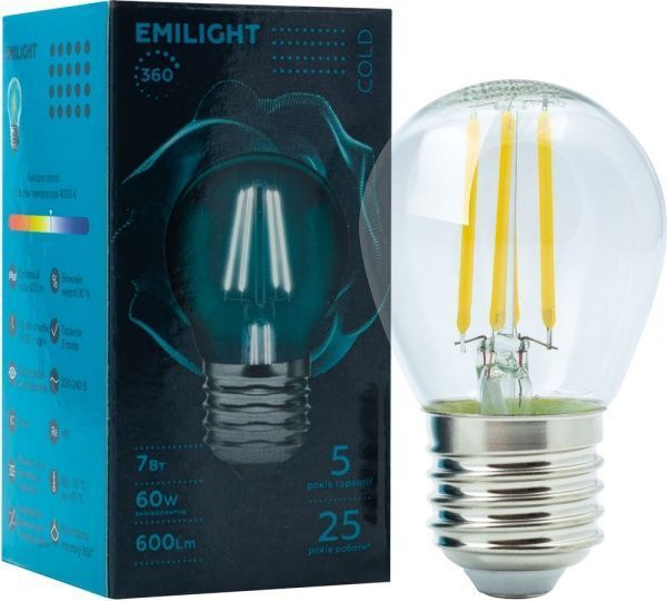 Лампа светодиодная Emilight FIL G45 7 Вт E27 4000 К 220 В прозрачная 