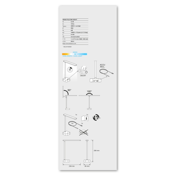USB-лампа Ledvance Panan Fold 5,2 Вт белый 