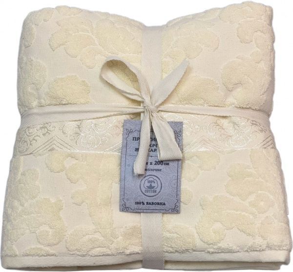 Простынь махровая жаккард 200x220 см молочный 