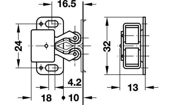 Защелка двойная роликовая Hafele 32 мм 2 шт.