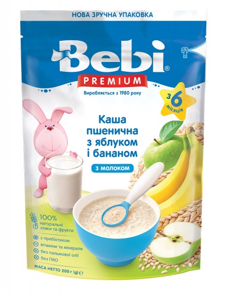 Каша молочна Bebi від 6 місяців Premium Пшенична з яблуком та бананом 200 г 