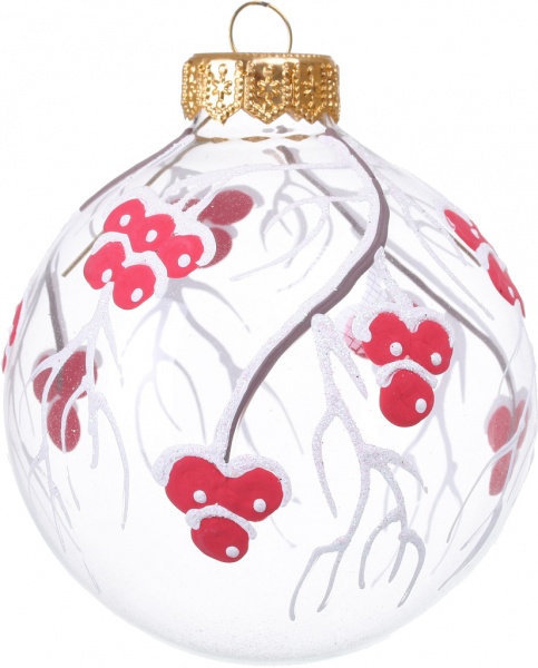 Куля новорічна калина з малюнком d 80 мм прозорий