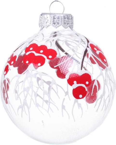 Куля новорічна калина з малюнком d 80 мм прозорий